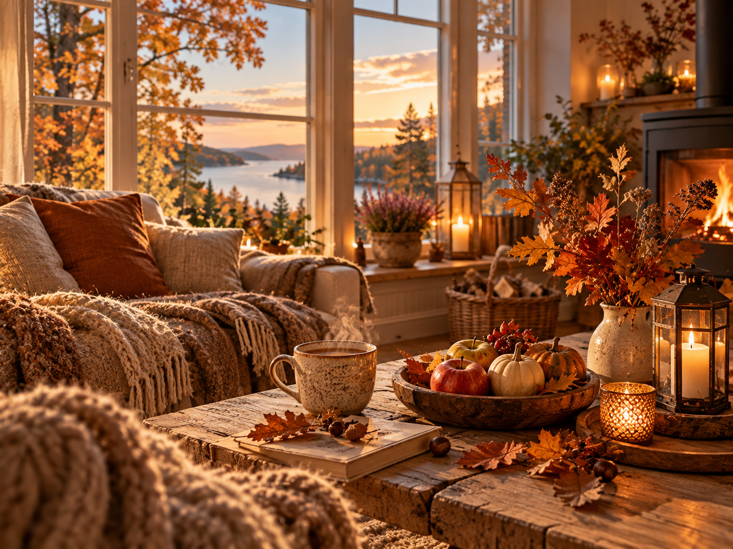 Gemütliches herbstliches Zuhause mit warmem Licht