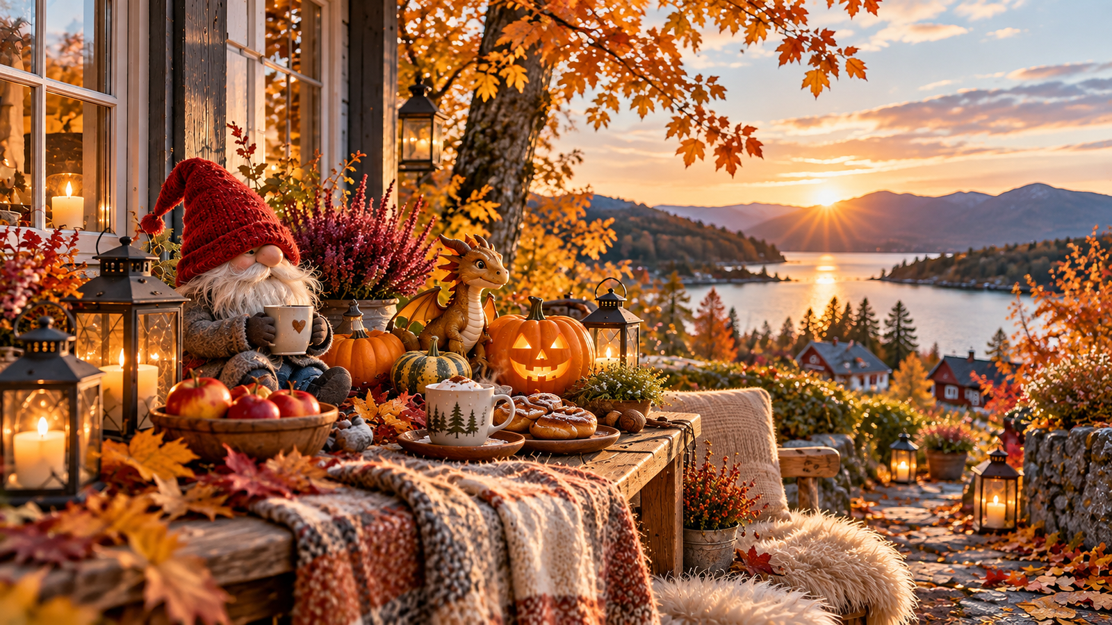 Herbstliche und vorweihnachtliche Stimmung in warmem Licht
