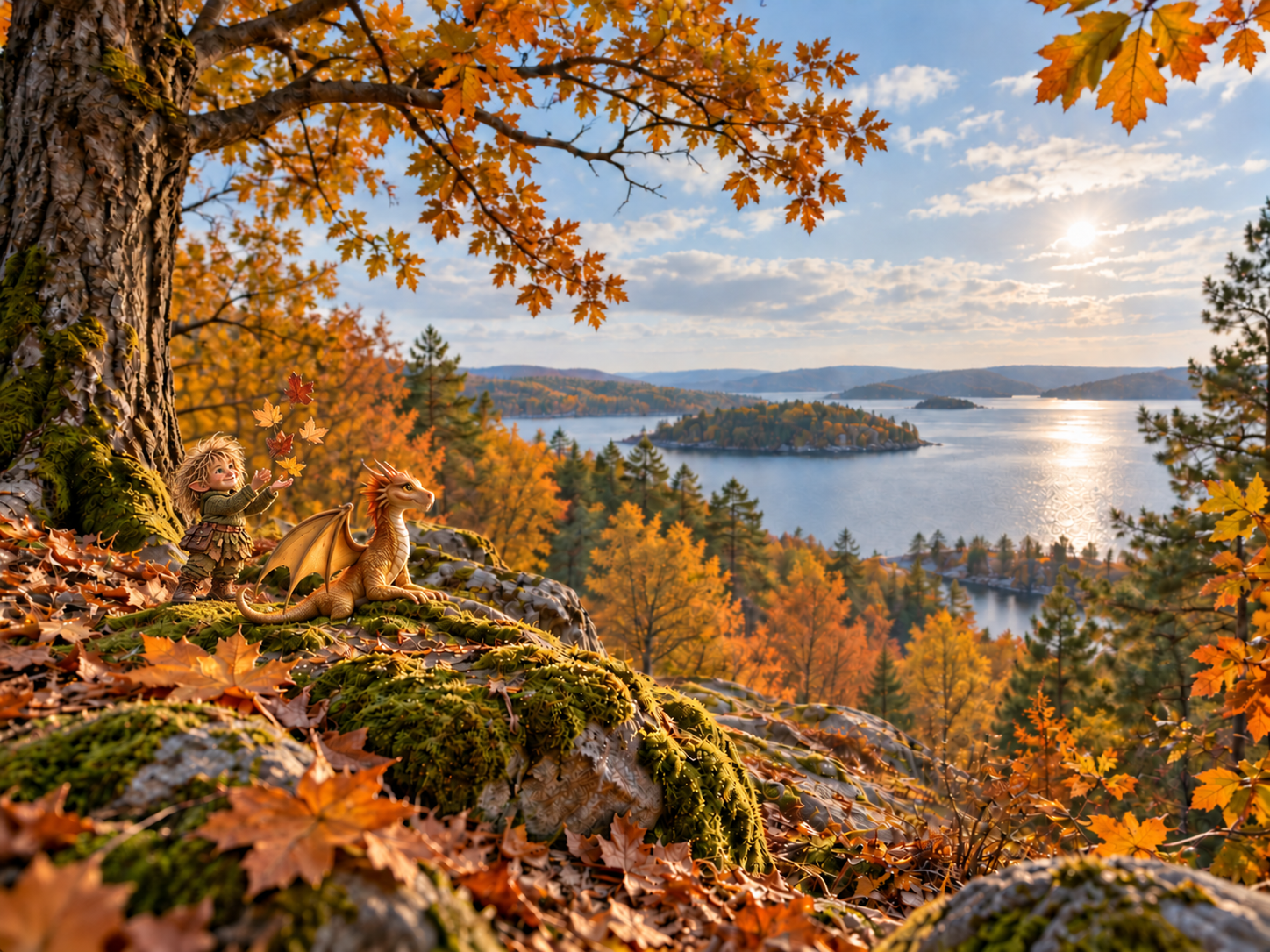Eira in a golden autumn woodland above a lake.
