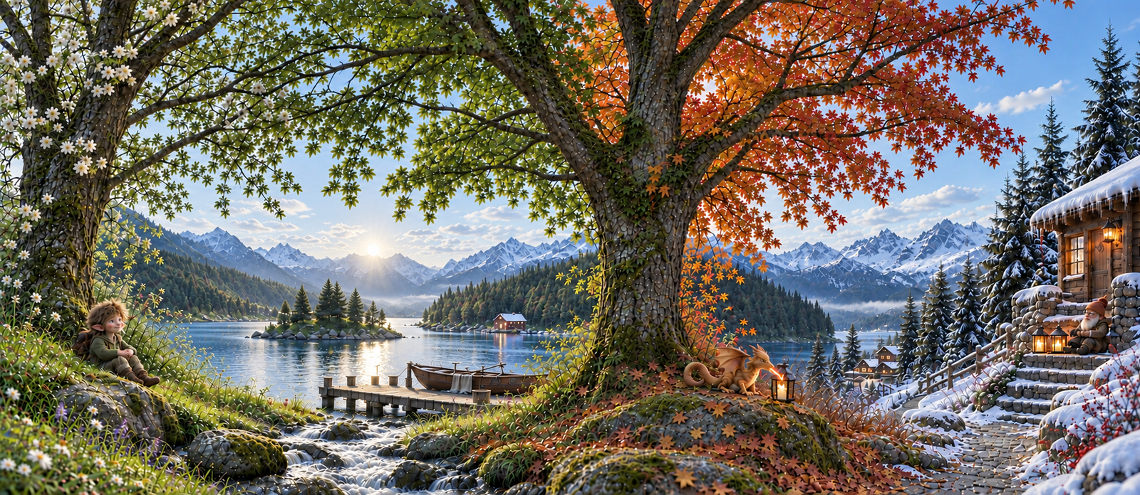 Four seasons beside a Nordic lake.